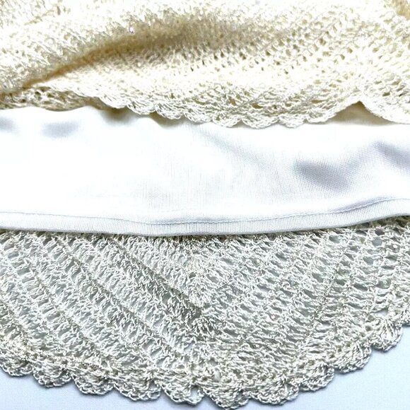 Sophie Chang Womens Dressy Rayon Beaded Crochet Blouse Ivory White Iridescent M - Picture 4 of 6